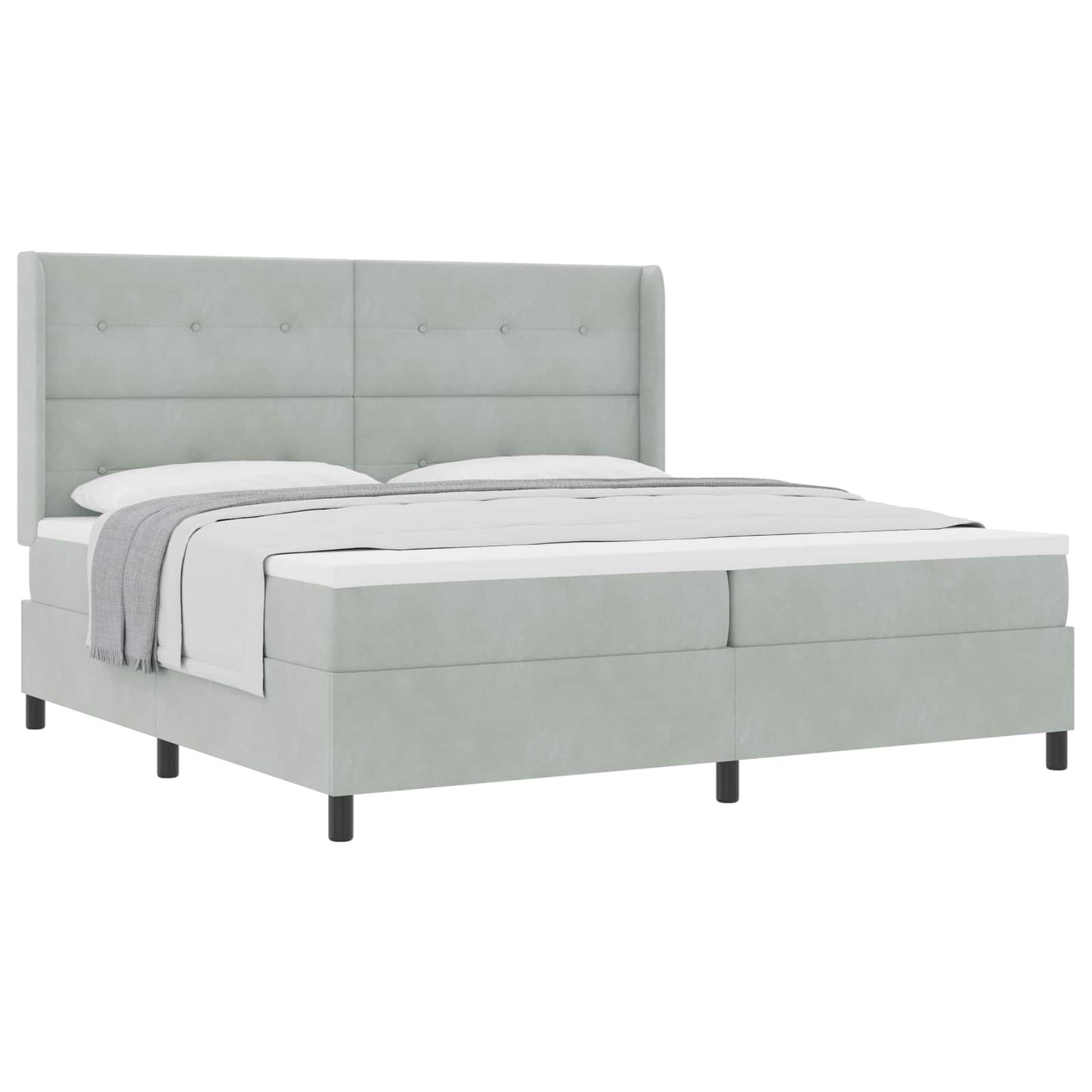 Box spring seng med hovedgærde Lysegrå 200 x 200 cm Fløjl
