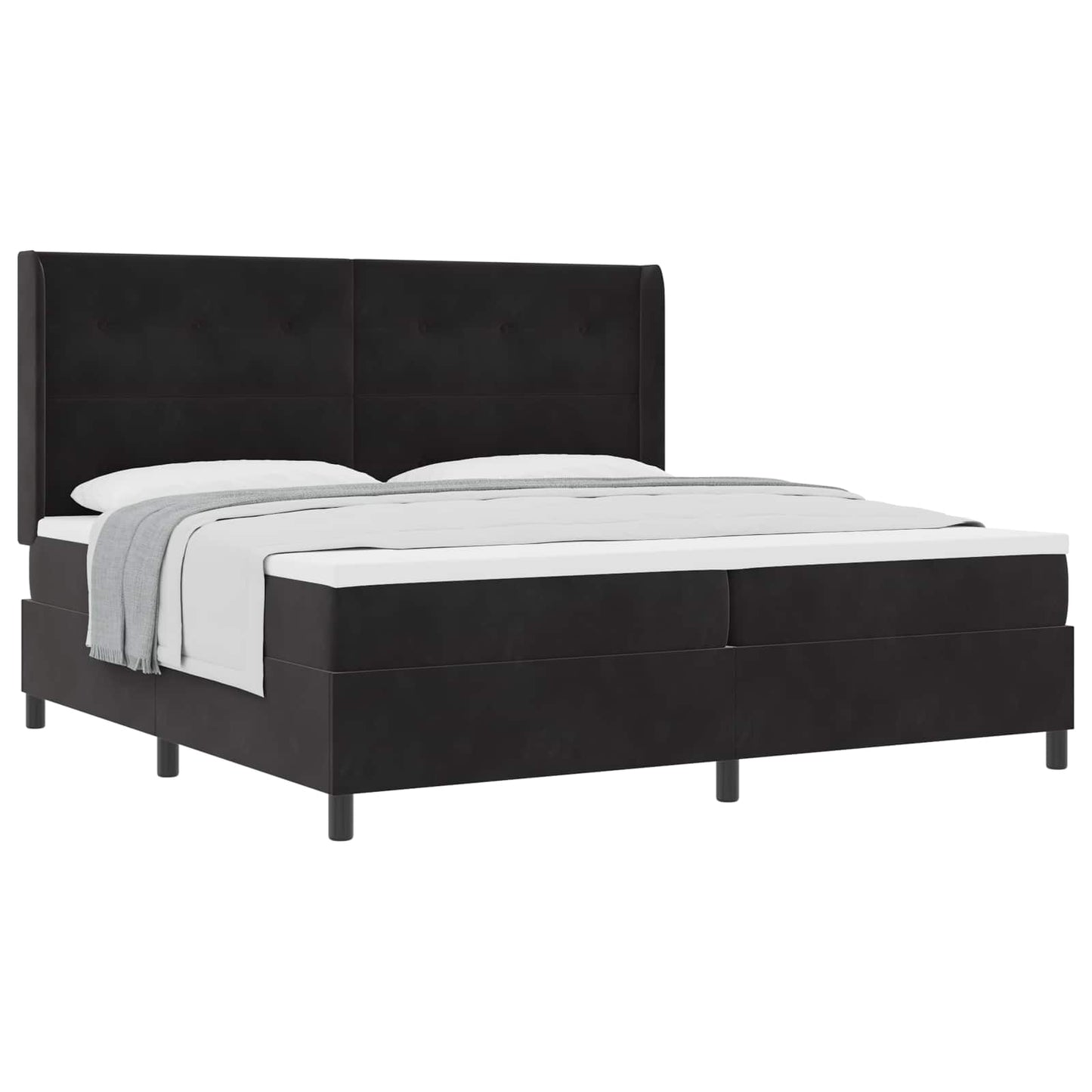 Box spring seng med hovedgærde Sort 200 x 200 cm Fløjl