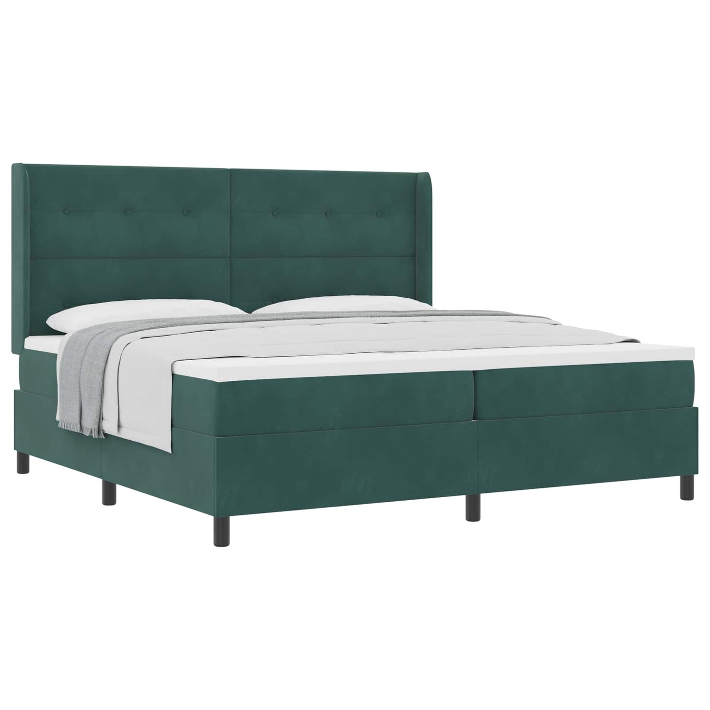 Box spring seng med hovedgærde Mørkegrøn 200 x 200 cm Fløjl