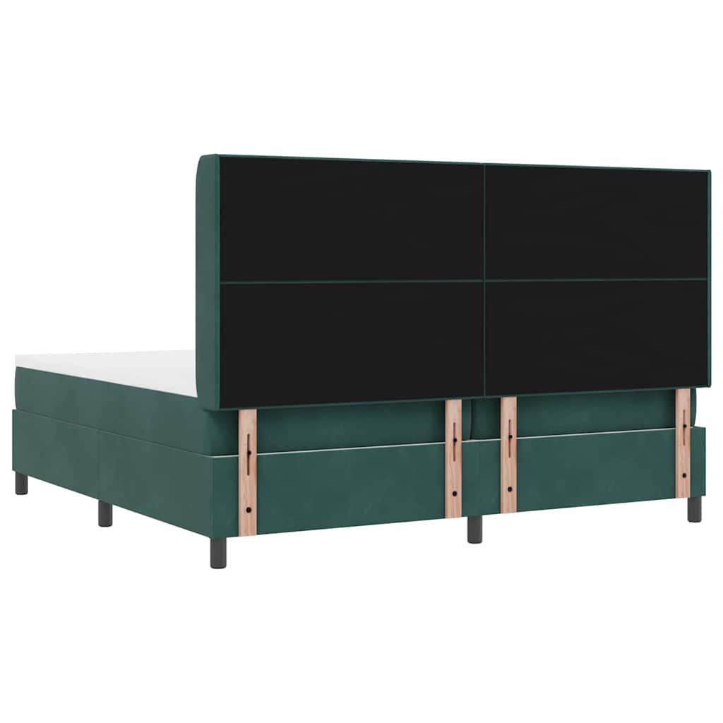 Box spring seng med hovedgærde Mørkegrøn 200 x 200 cm Fløjl