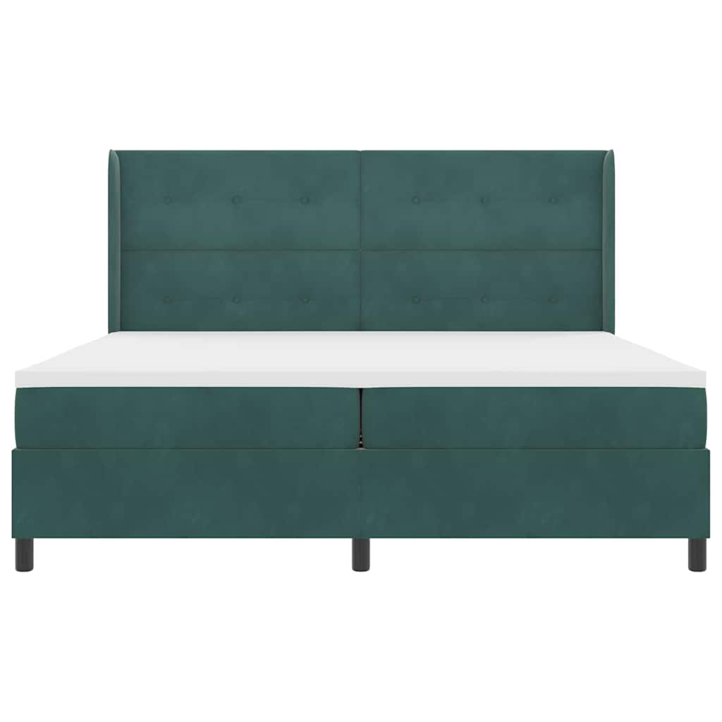 Box spring seng med hovedgærde Mørkegrøn 200 x 200 cm Fløjl