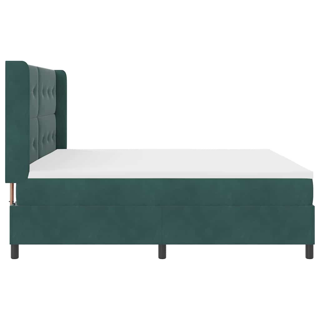 Box spring seng med hovedgærde Mørkegrøn 200 x 200 cm Fløjl