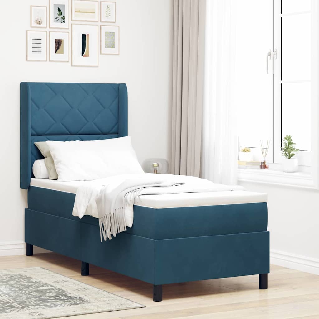 Box spring seng med hovedgærde Blå 80 x 200 cm Fløjl