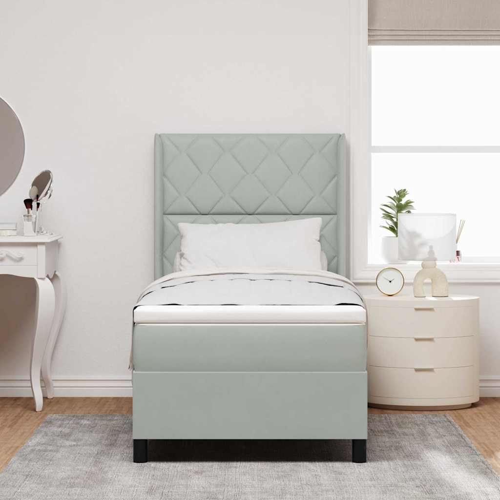 Box spring seng med hovedgærde Lysegrå 90 x 190 cm Fløjl