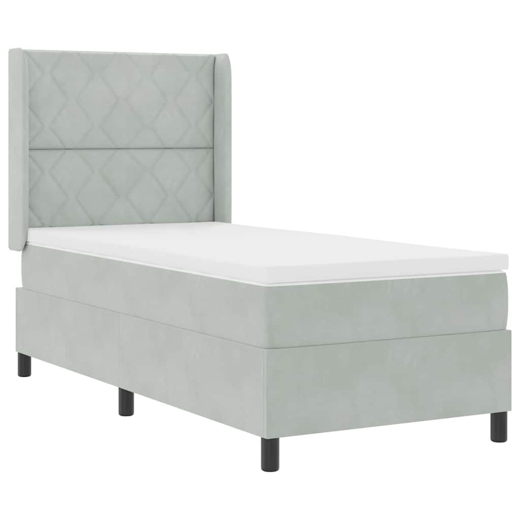 Box spring seng med hovedgærde Lysegrå 90 x 190 cm Fløjl
