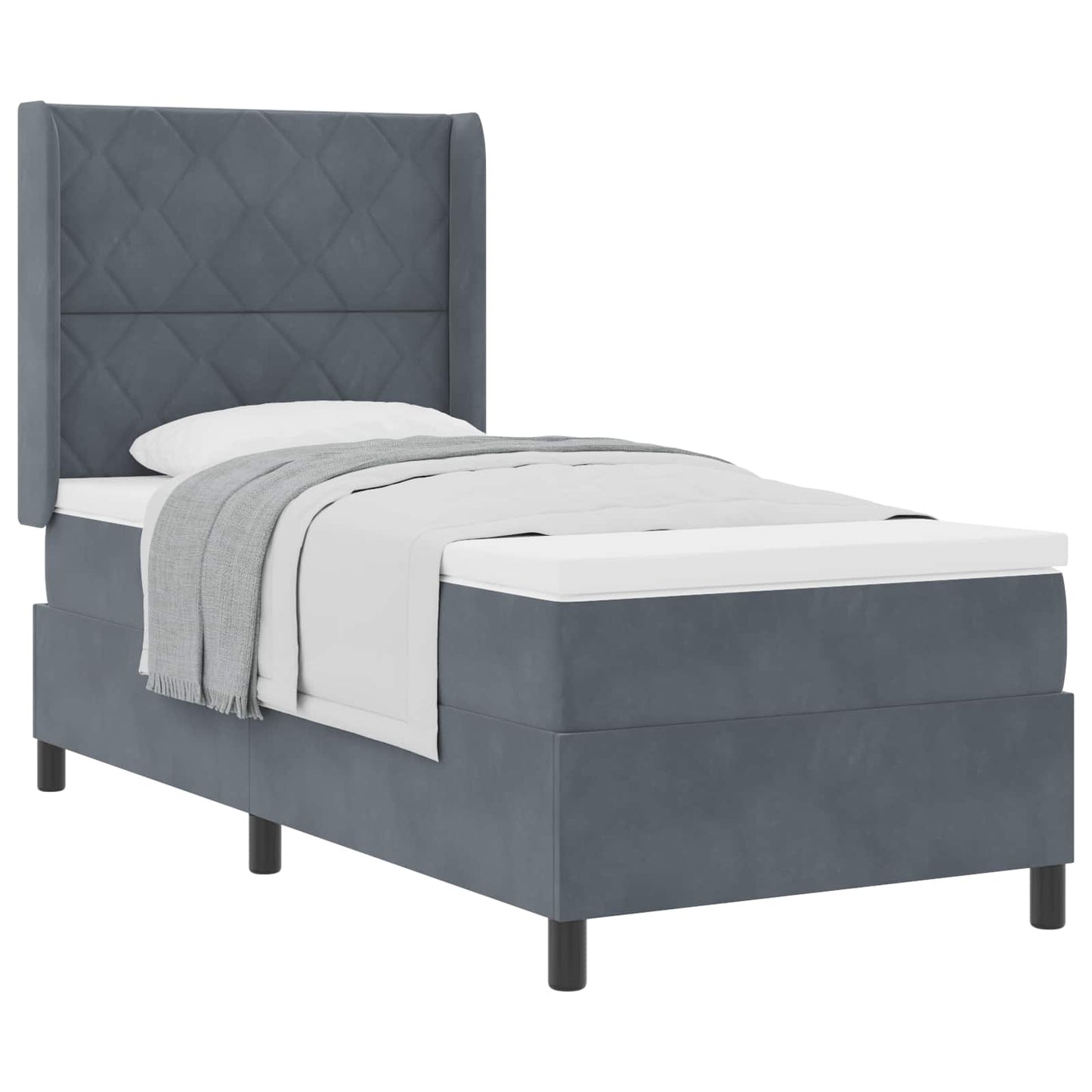 Box spring seng med hovedgærde Mørkegrå 90 x 190 cm Fløjl