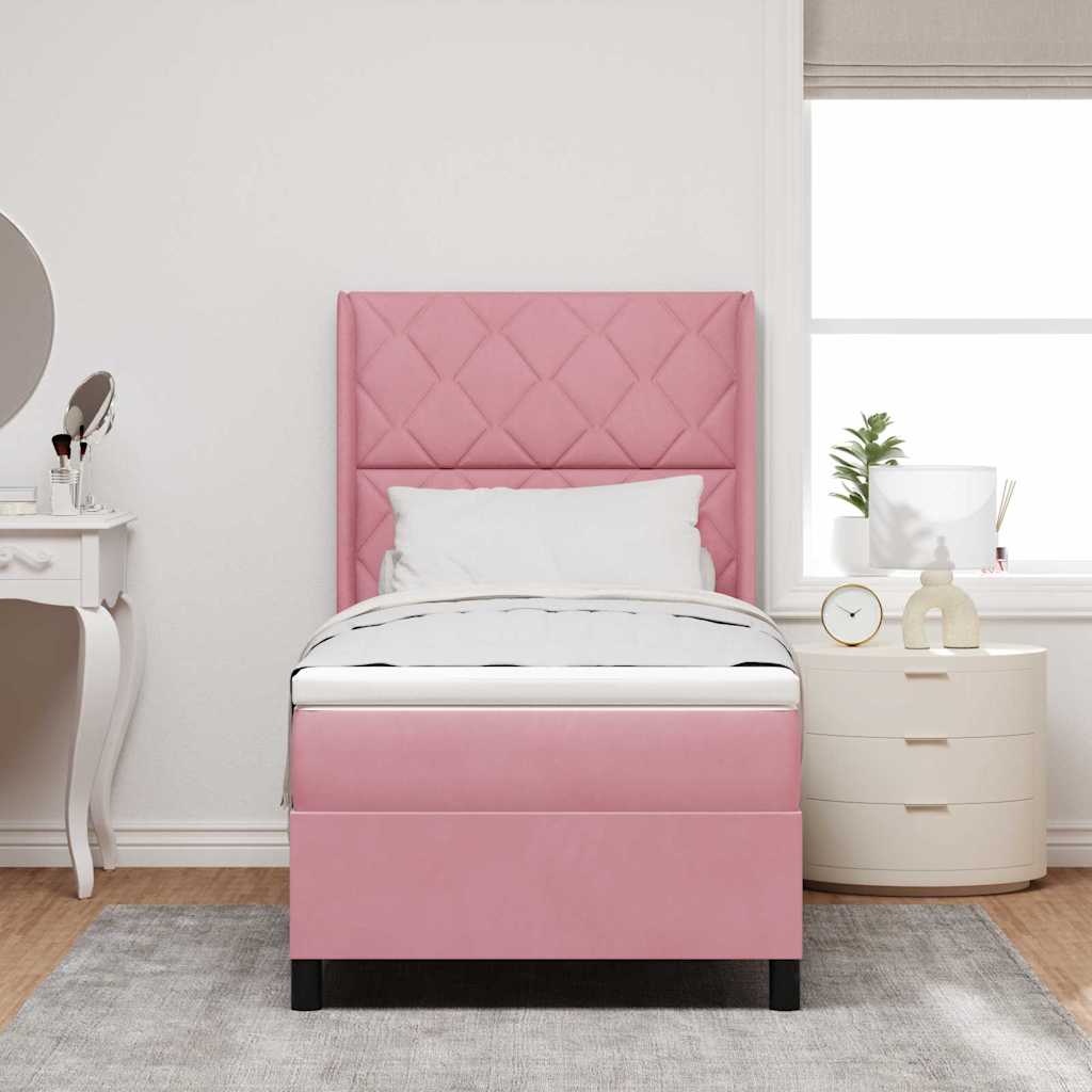 Box spring seng med hovedgærde Lyserød 90 x 190 cm Fløjl