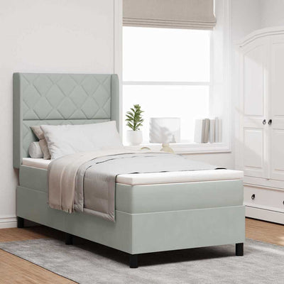 Box spring seng med hovedgærde Lysegrå 90 x 200 cm Fløjl