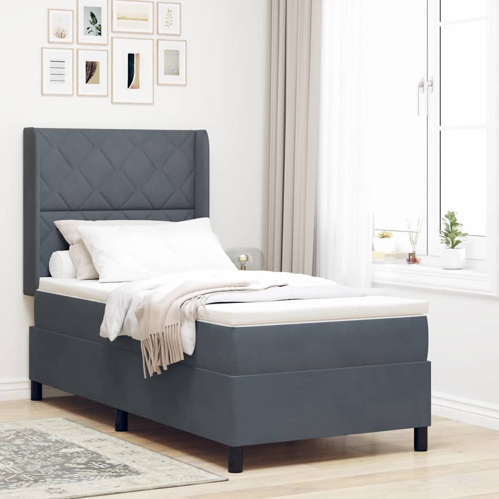 Box spring seng med hovedgærde Mørkegrå 90 x 200 cm Fløjl