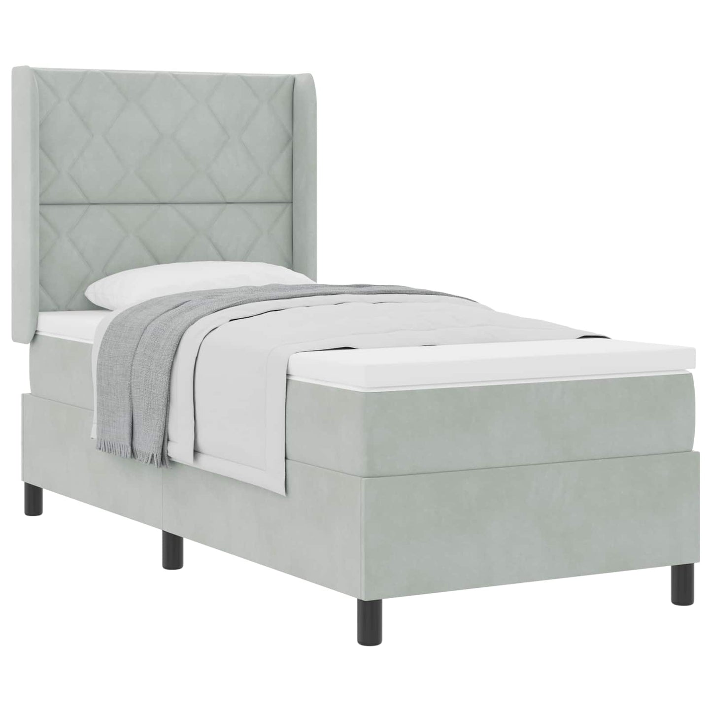 Box spring seng med hovedgærde Lysegrå 100 x 200 cm Fløjl