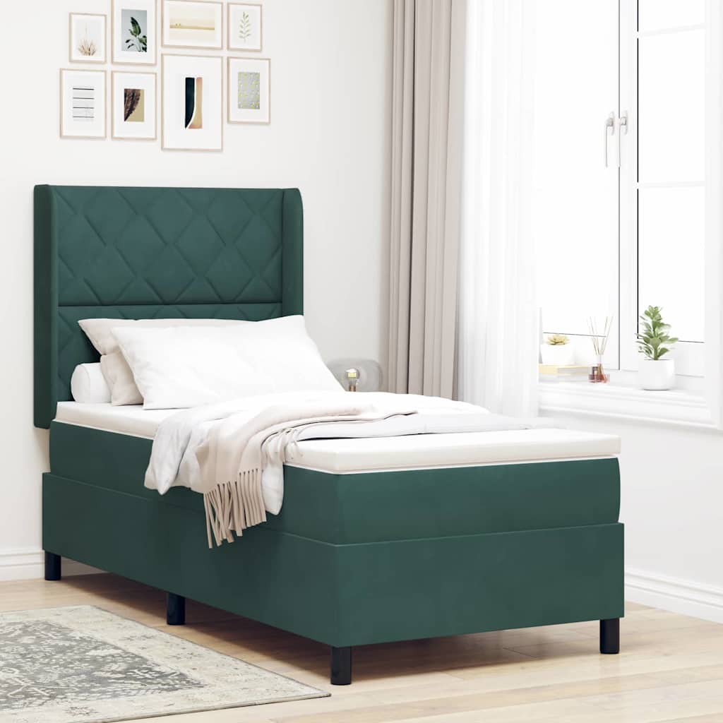 Box spring seng med hovedgærde Mørkegrøn 100 x 200 cm Fløjl