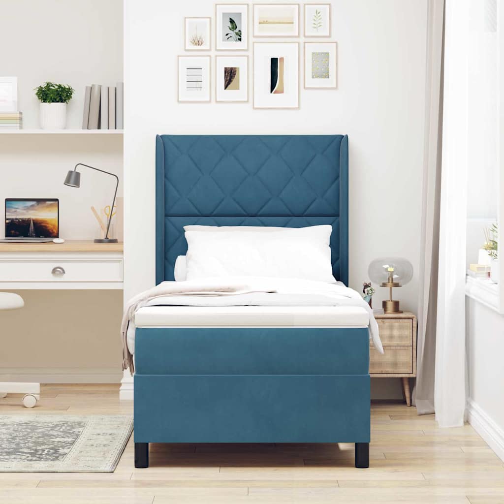 Box spring seng med hovedgærde Blå 100 x 200 cm Fløjl