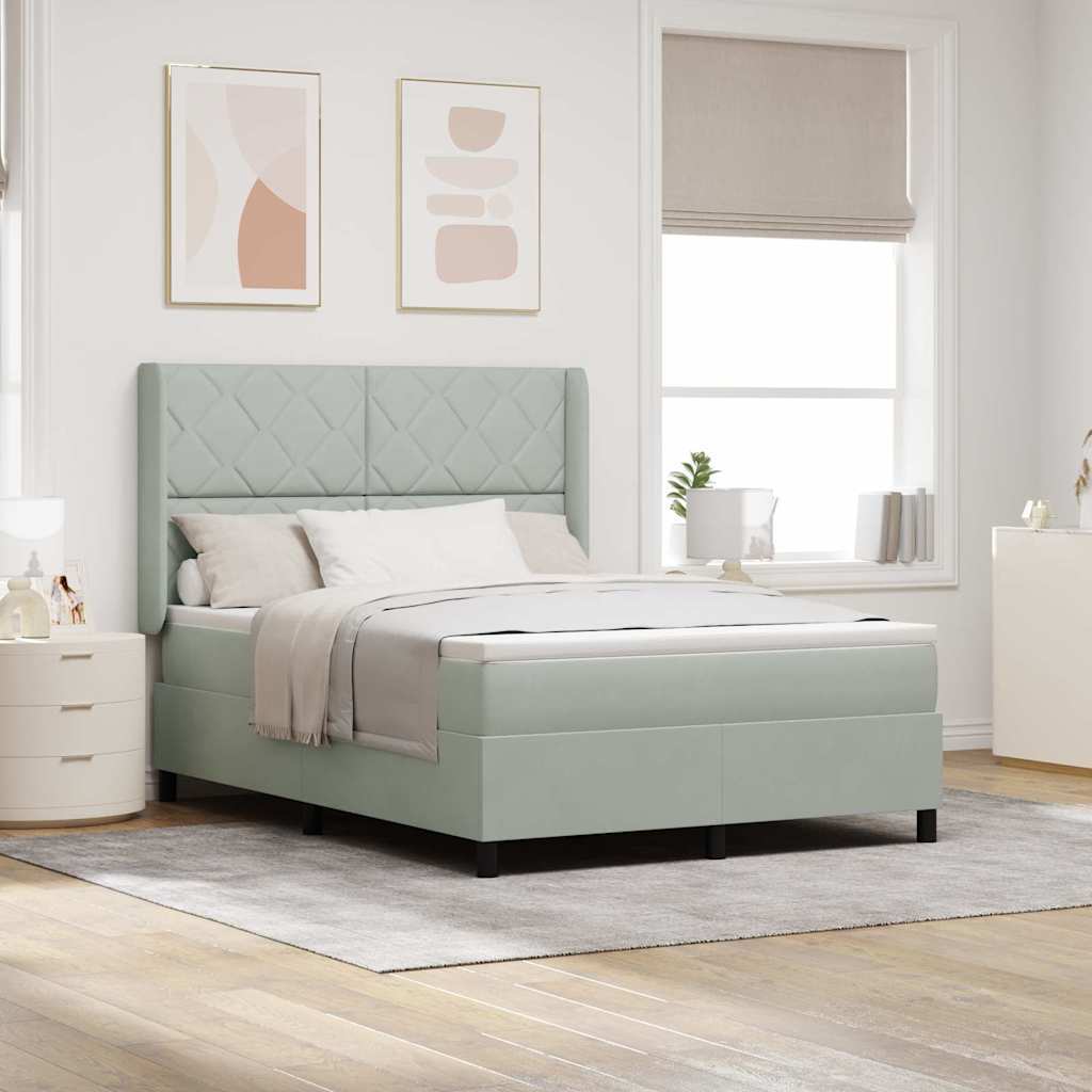 Box spring seng med hovedgærde Lysegrå 140 x 190 cm Fløjl