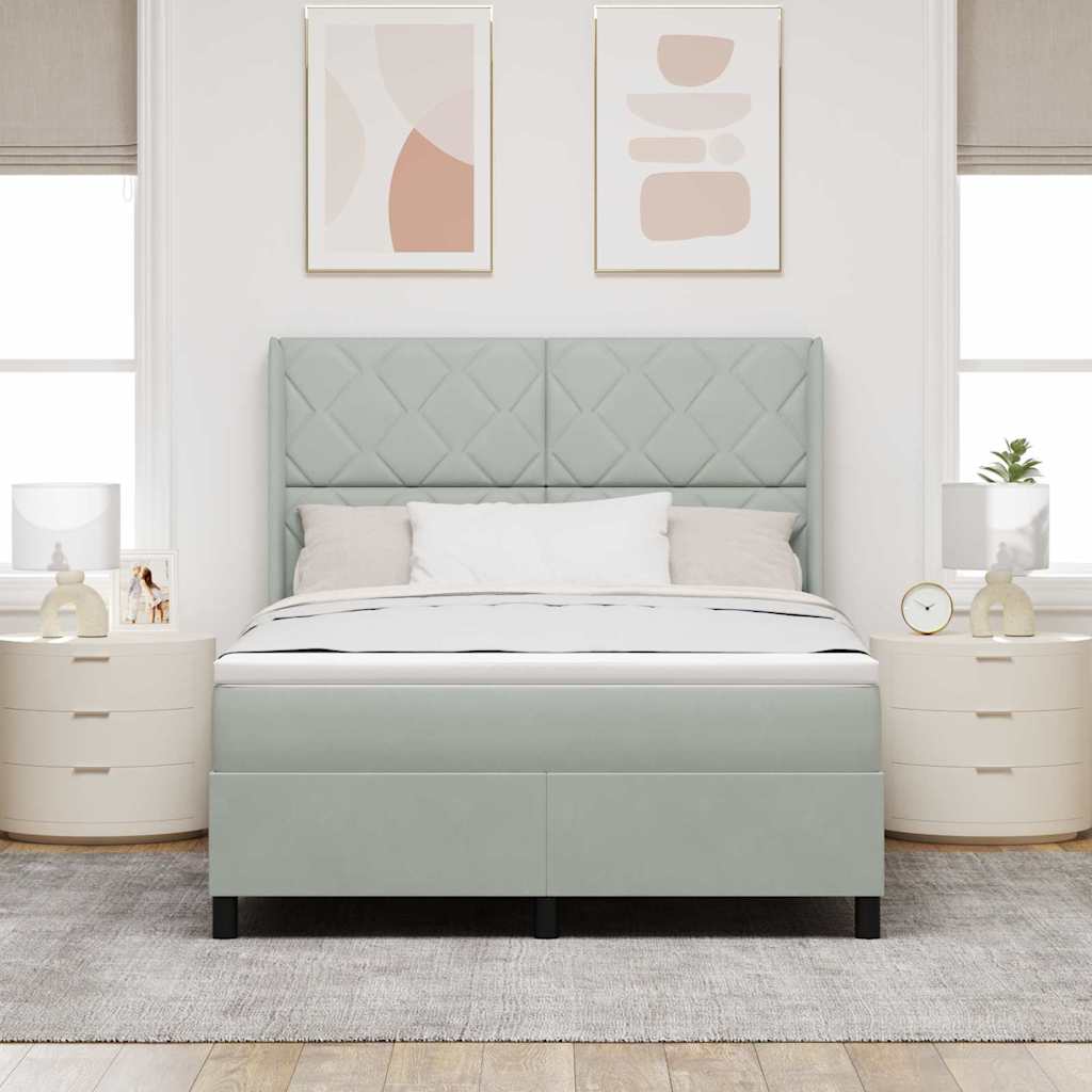 Box spring seng med hovedgærde Lysegrå 140 x 190 cm Fløjl