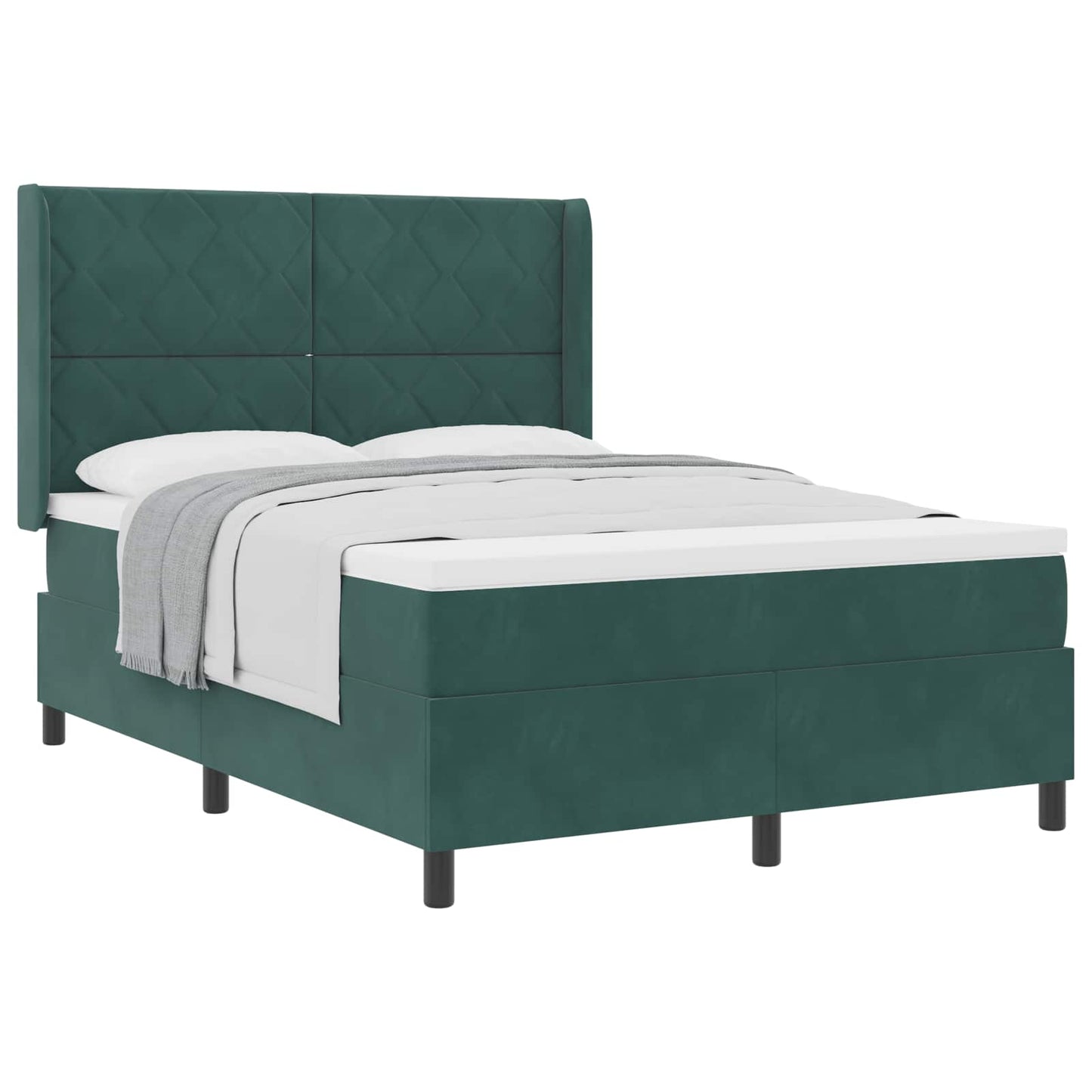 Box spring seng med hovedgærde Mørkegrøn 140 x 190 cm Fløjl