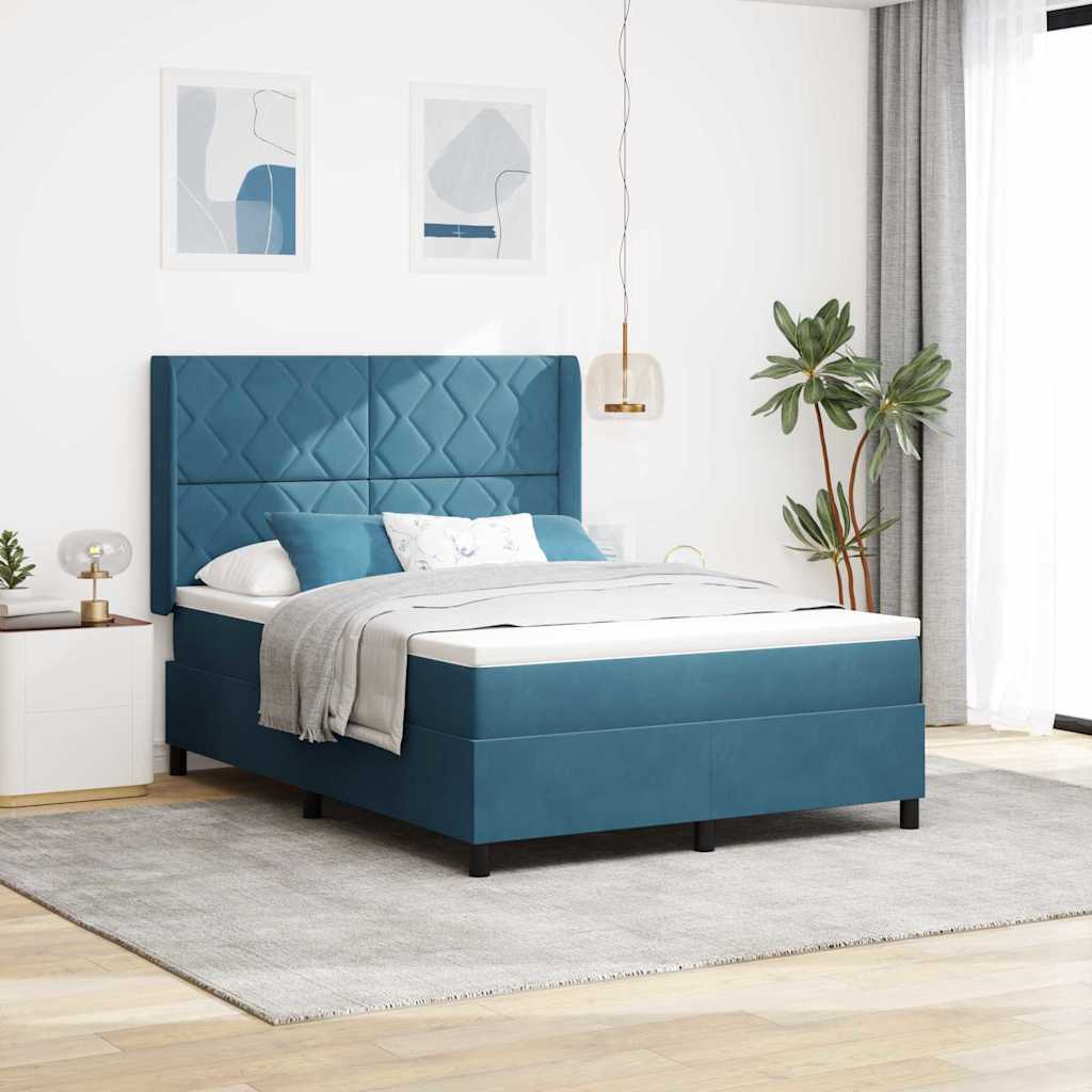 Box spring seng med hovedgærde Blå 140 x 190 cm Fløjl
