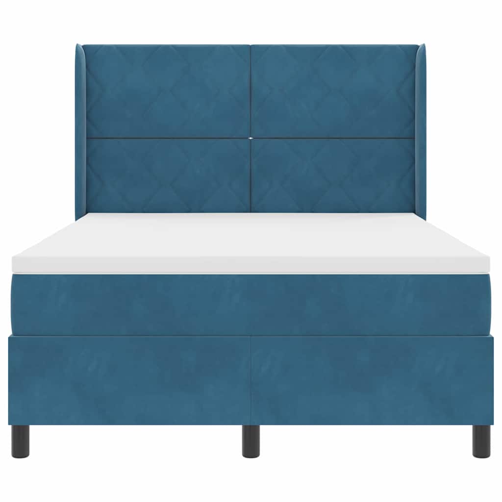 Box spring seng med hovedgærde Blå 140 x 190 cm Fløjl