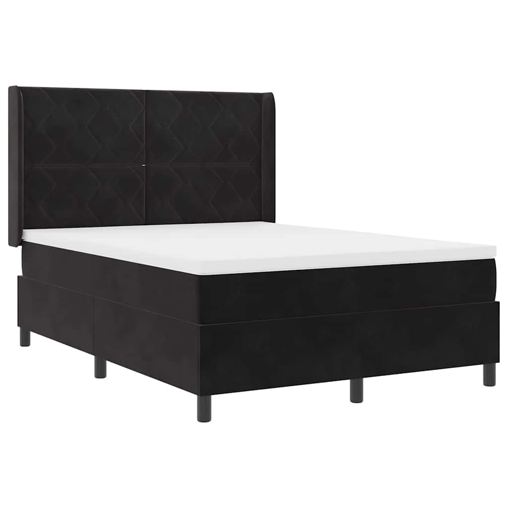 Box spring seng med hovedgærde Sort 140 x 200 cm Fløjl