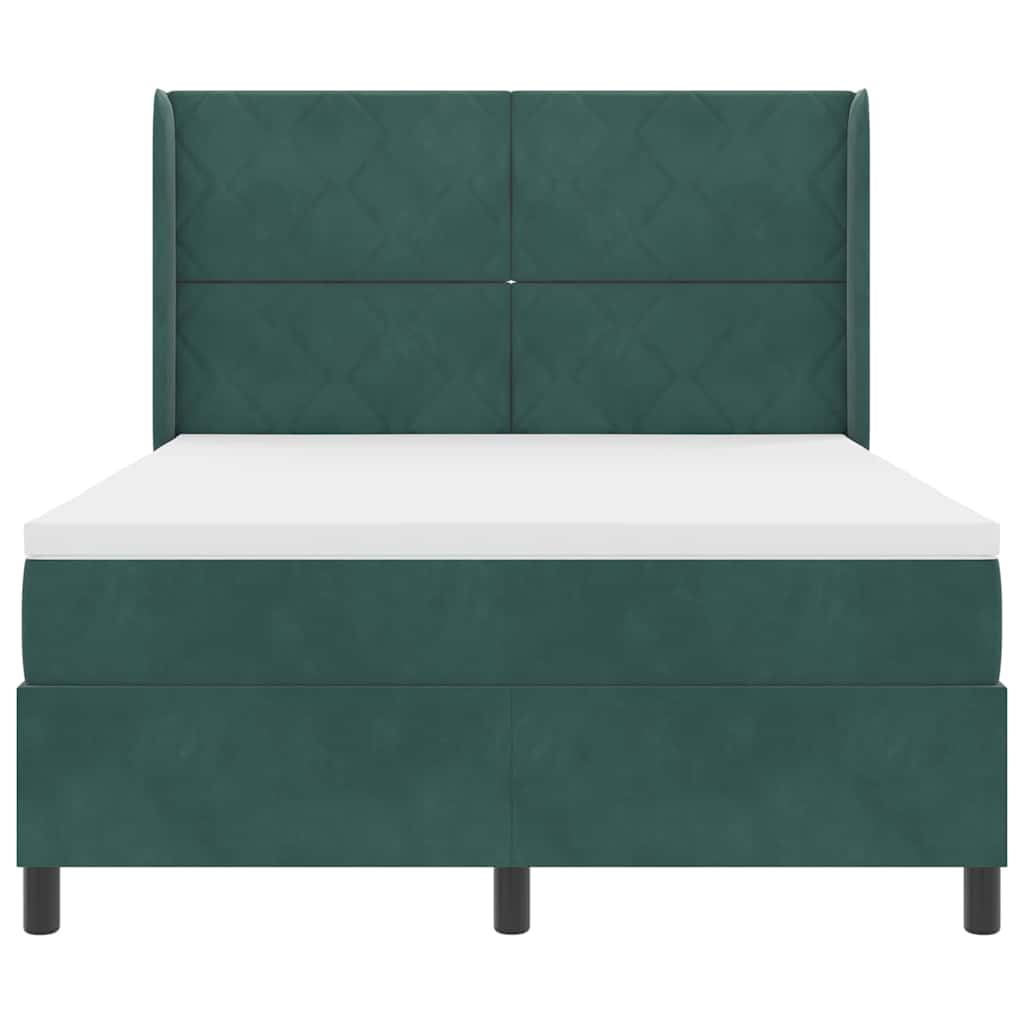 Box spring seng med hovedgærde Mørkegrøn 140 x 200 cm Fløjl