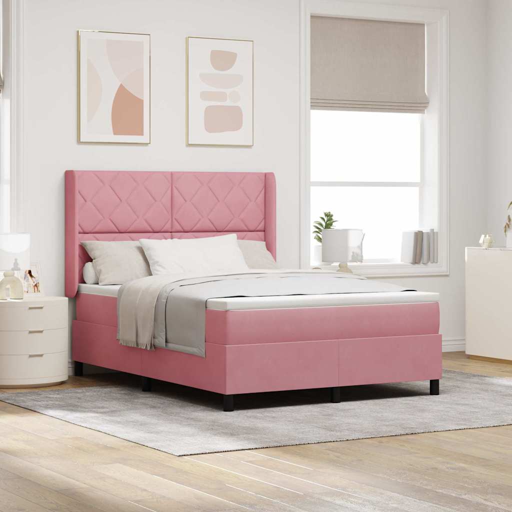Box spring seng med hovedgærde Lyserød 140 x 200 cm Fløjl