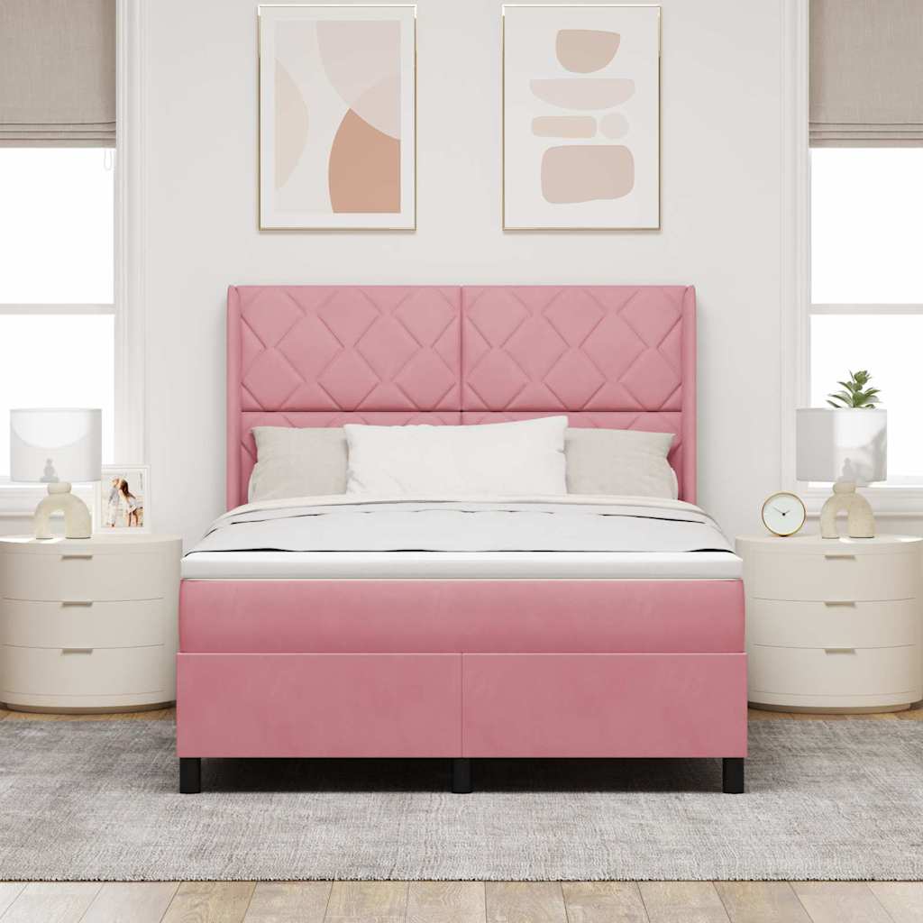 Box spring seng med hovedgærde Lyserød 140 x 200 cm Fløjl