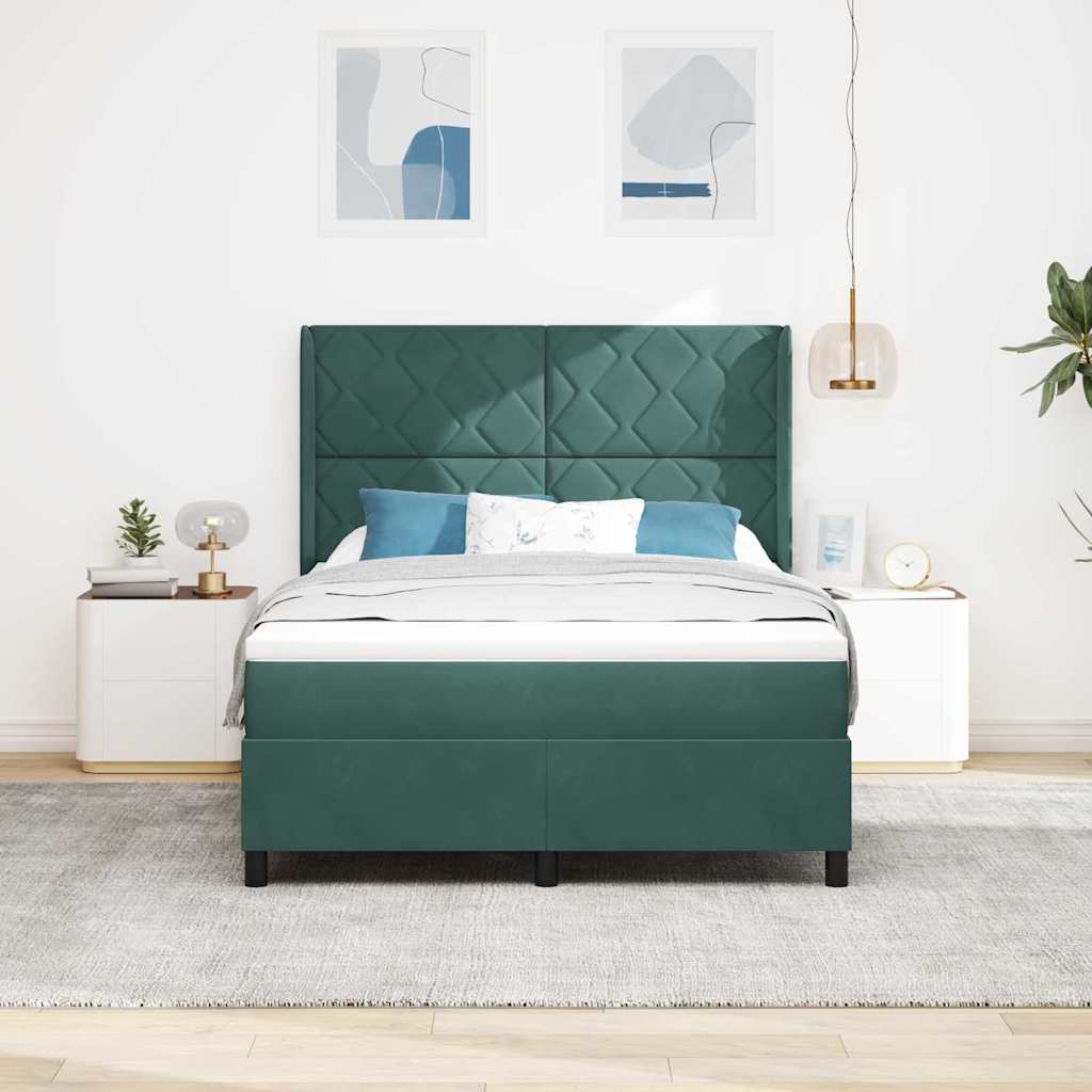 Box spring seng med hovedgærde Mørkegrøn 160 x 200 cm Fløjl