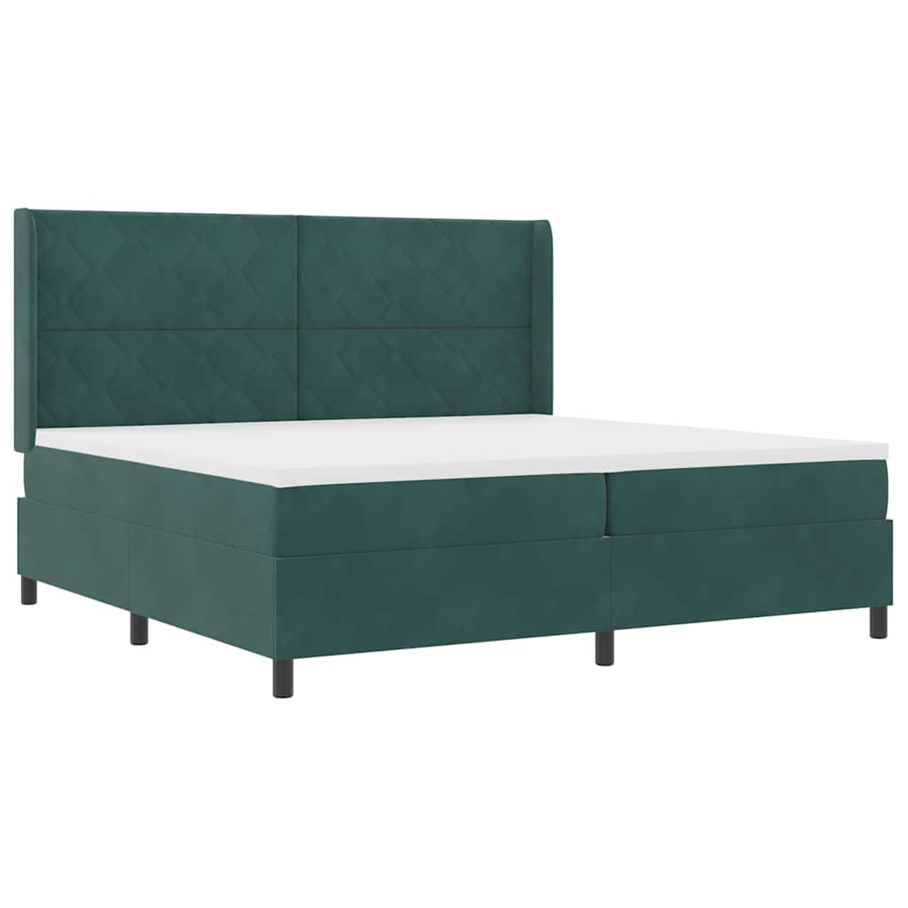 Box spring seng med hovedgærde Mørkegrøn 200 x 200 cm Fløjl
