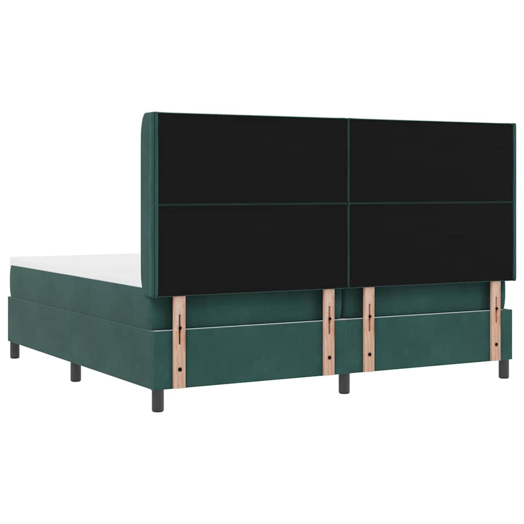 Box spring seng med hovedgærde Mørkegrøn 200 x 200 cm Fløjl