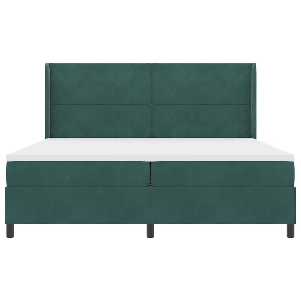 Box spring seng med hovedgærde Mørkegrøn 200 x 200 cm Fløjl
