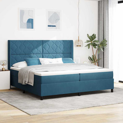 Box spring seng med hovedgærde Blå 200 x 200 cm Fløjl
