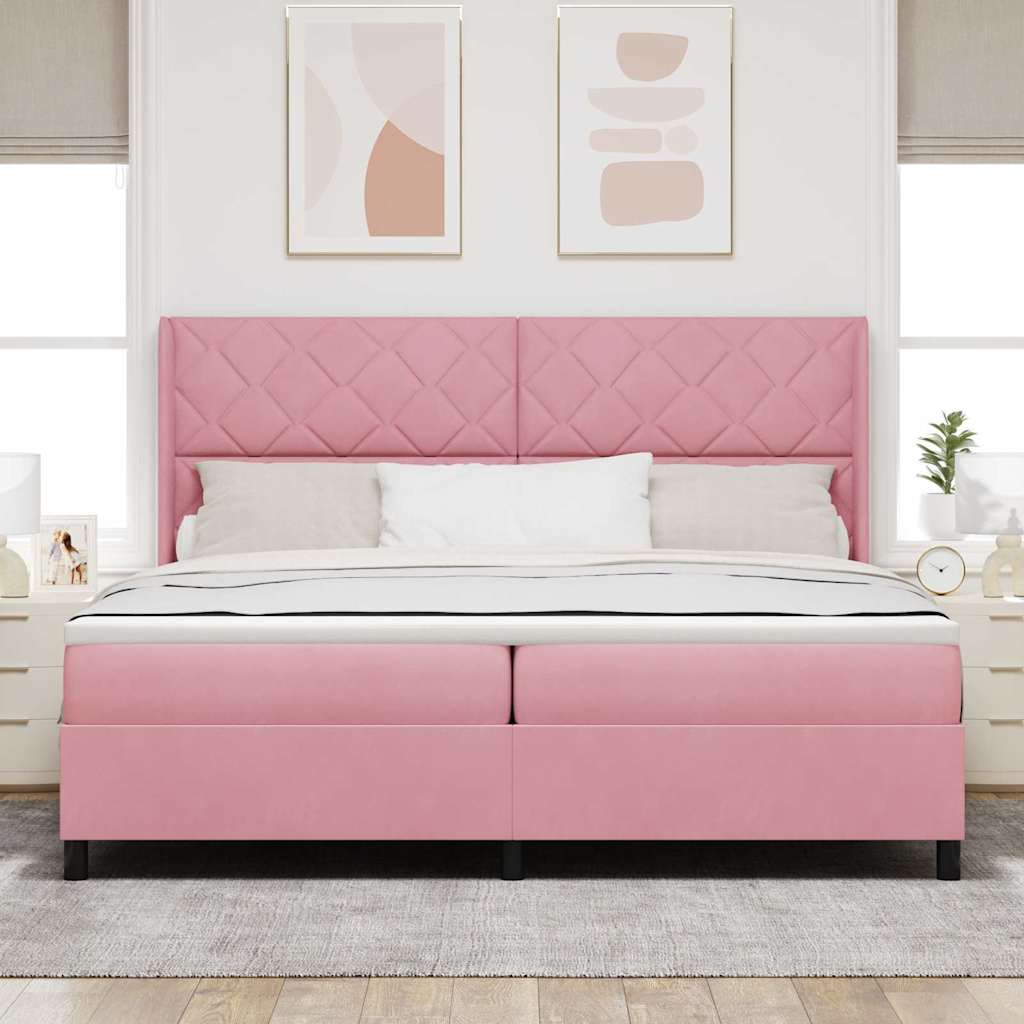 Box spring seng med hovedgærde Lyserød 200 x 200 cm Fløjl
