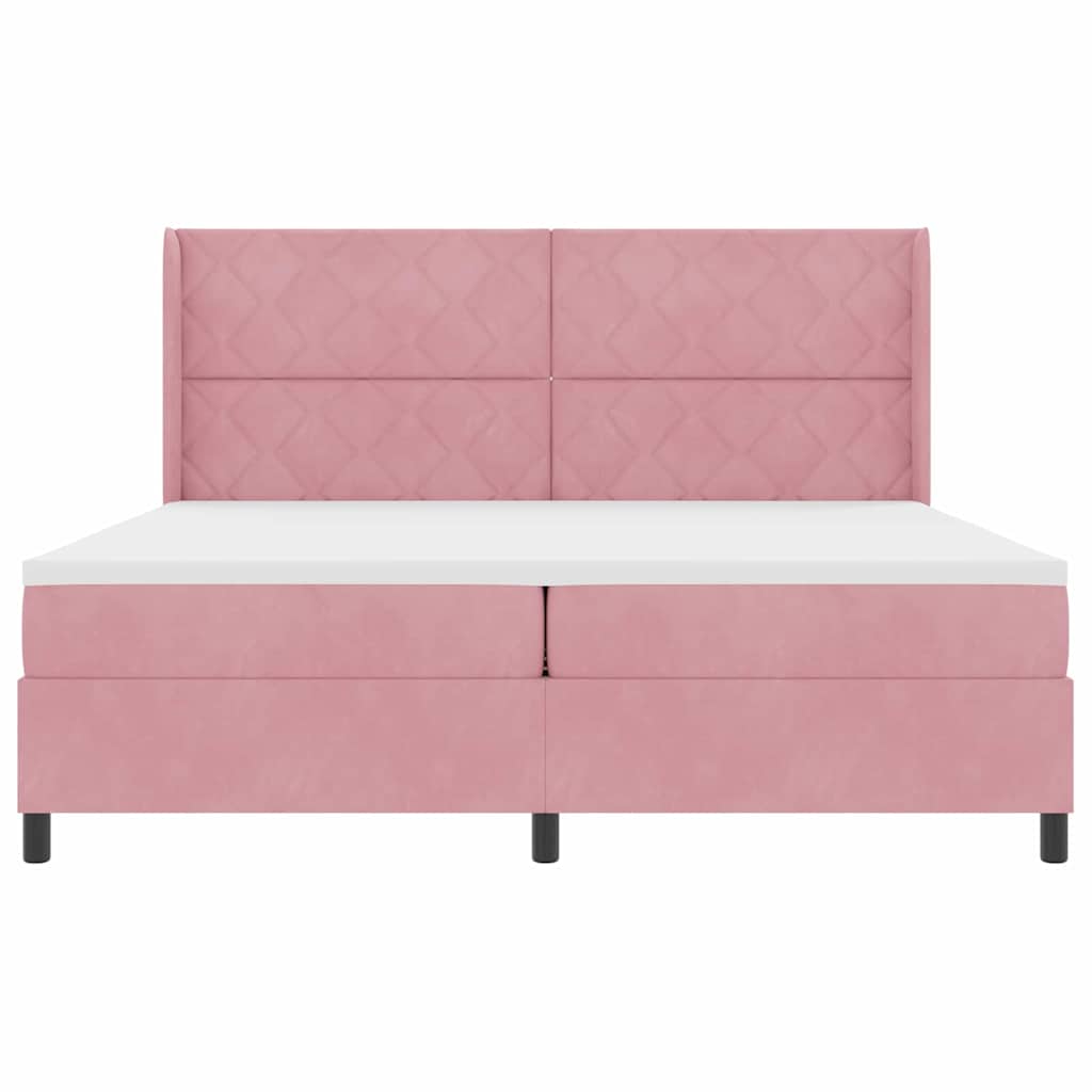 Box spring seng med hovedgærde Lyserød 200 x 200 cm Fløjl