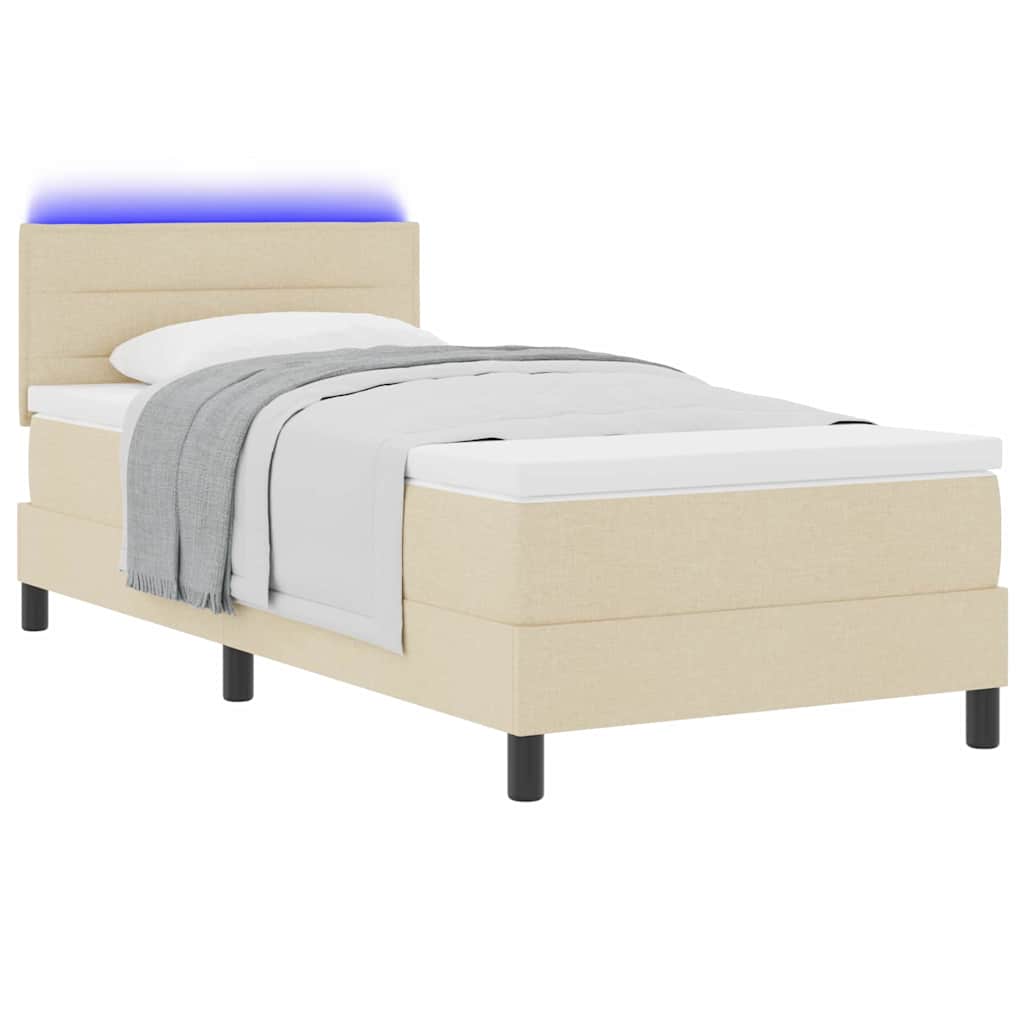 Box spring seng med LED-lysstrimler Creme 80 x 200 cm Stof