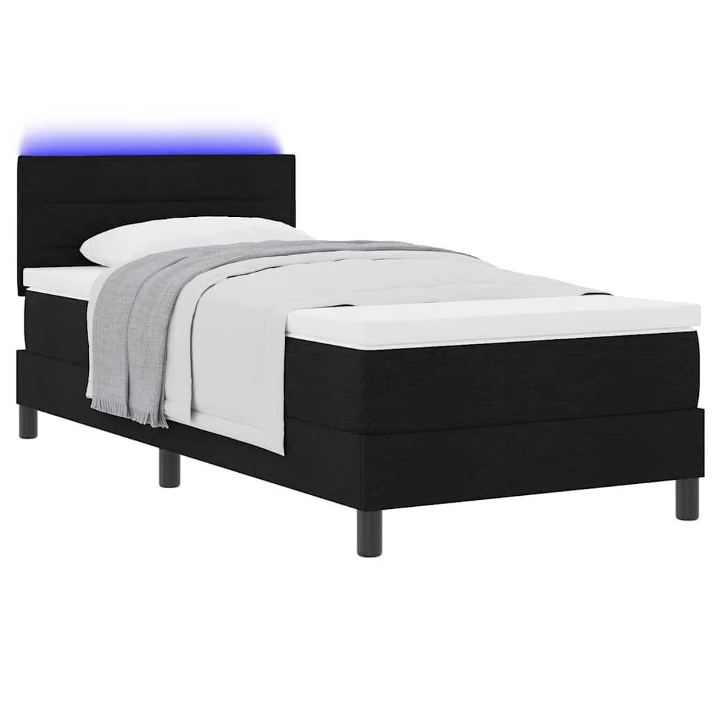 Box spring seng med LED-lysstrimler Sort 90 x 190 cm Stof