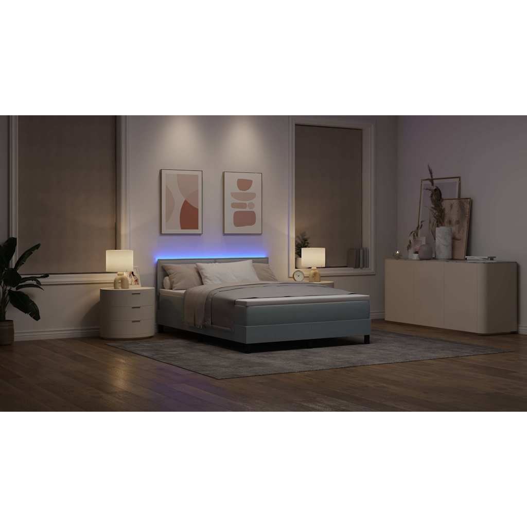 Box spring seng med LED-lysstrimler Lysegrå 160 x 200 cm Stof