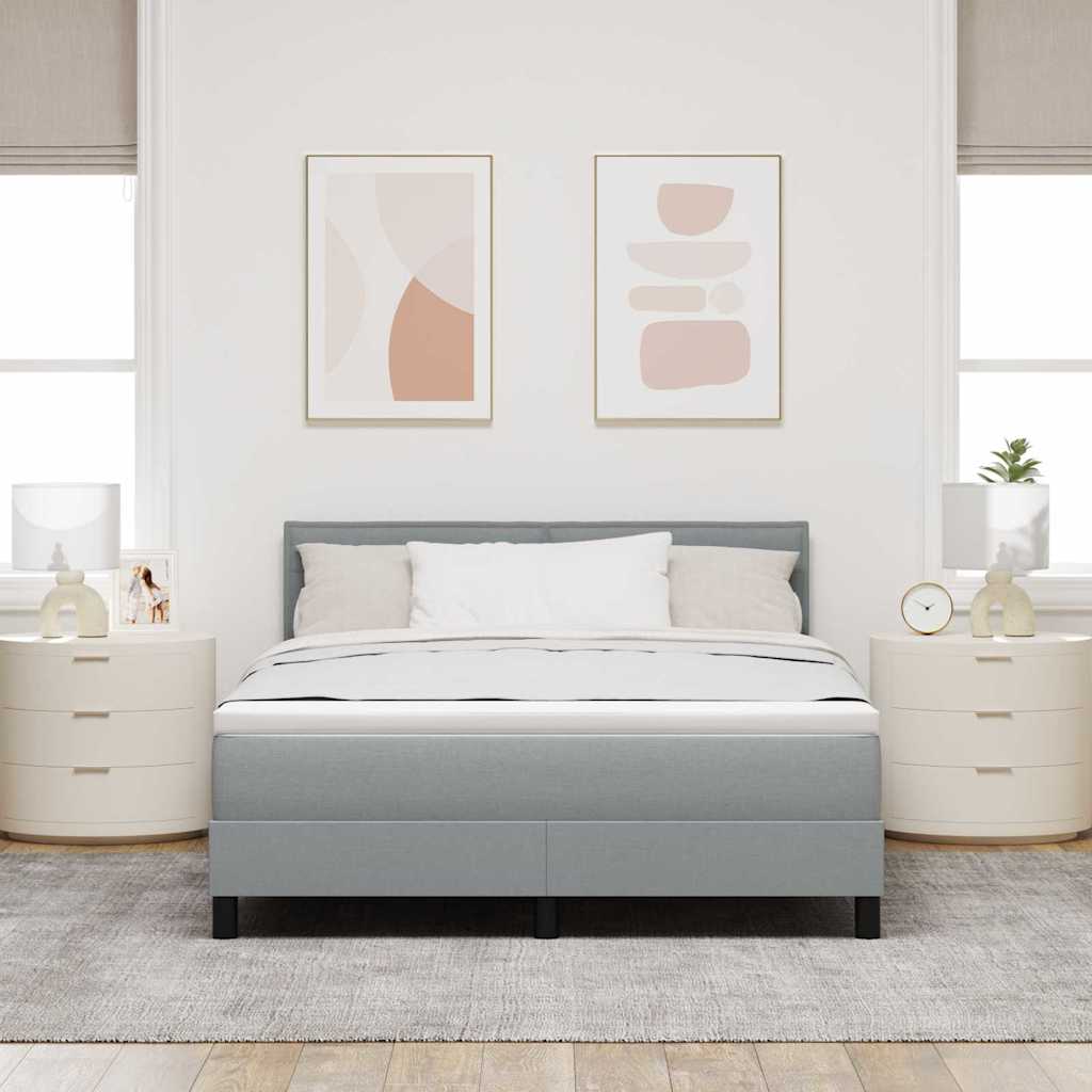 Box spring seng med LED-lysstrimler Lysegrå 160 x 200 cm Stof