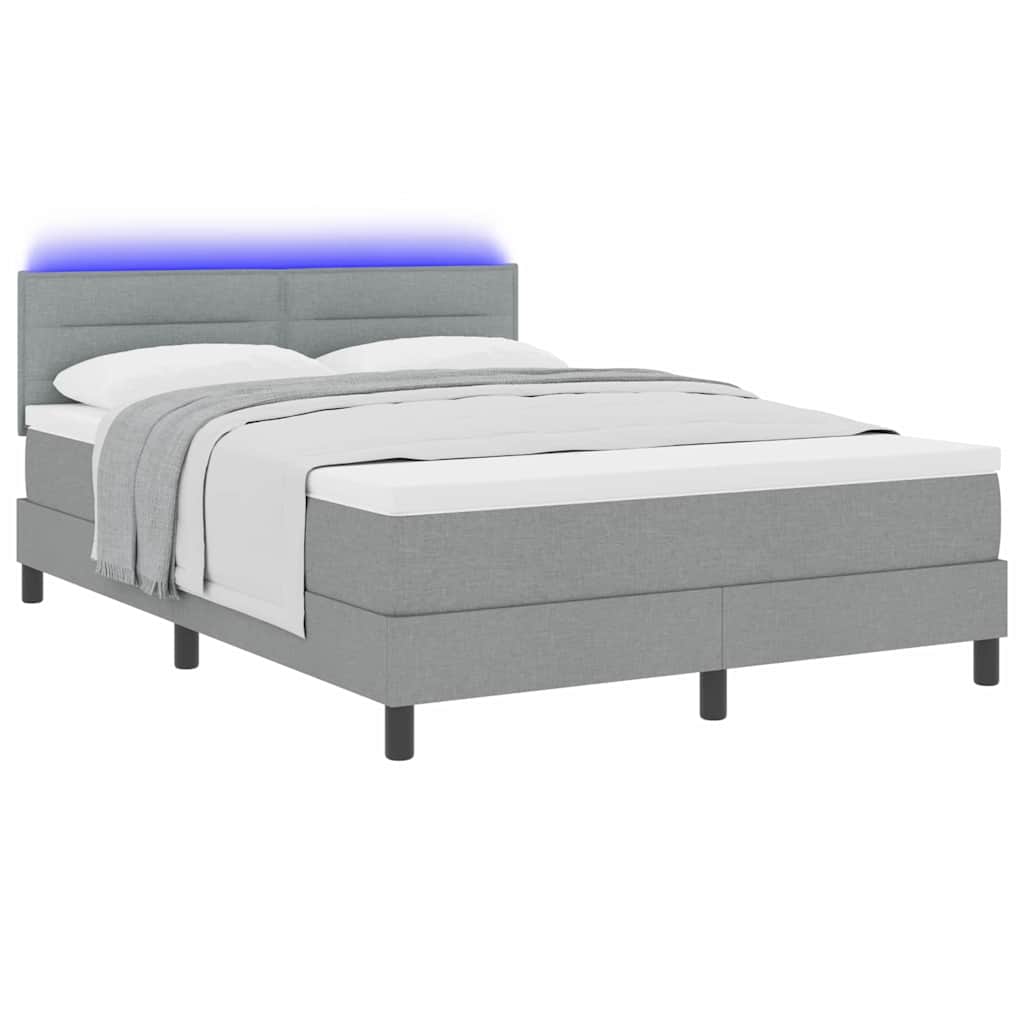 Box spring seng med LED-lysstrimler Lysegrå 160 x 200 cm Stof