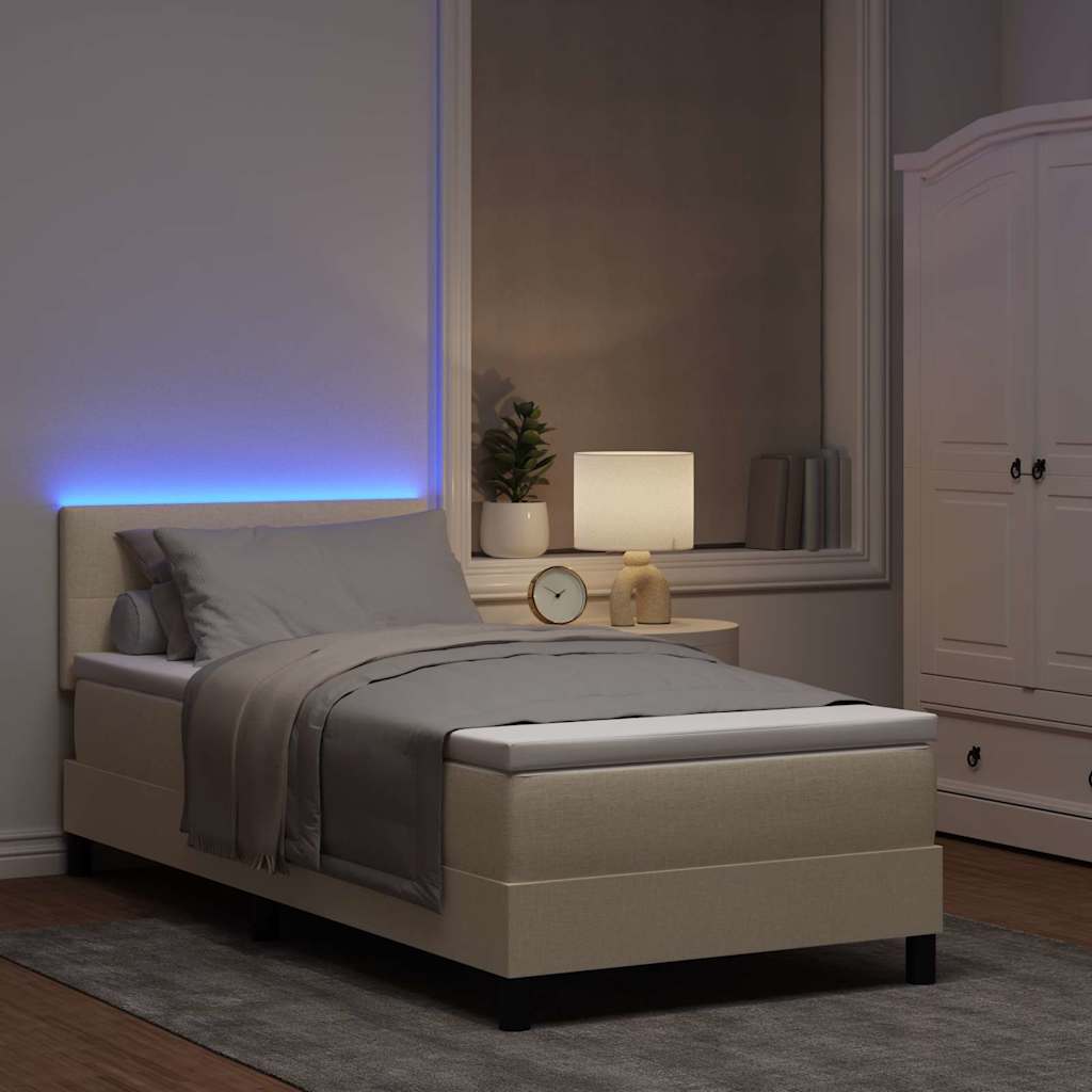 Box spring seng med pude med hovedgærde Creme 80 x 200 cm Stof