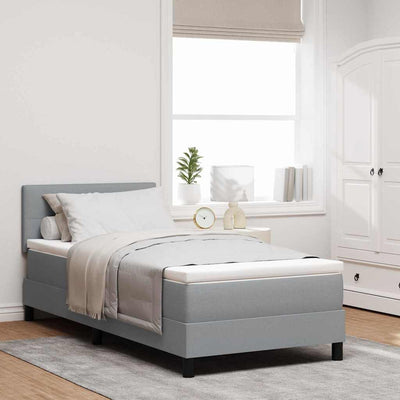Box spring seng med LED-lysstrimler Lysegrå 90 x 200 cm Stof