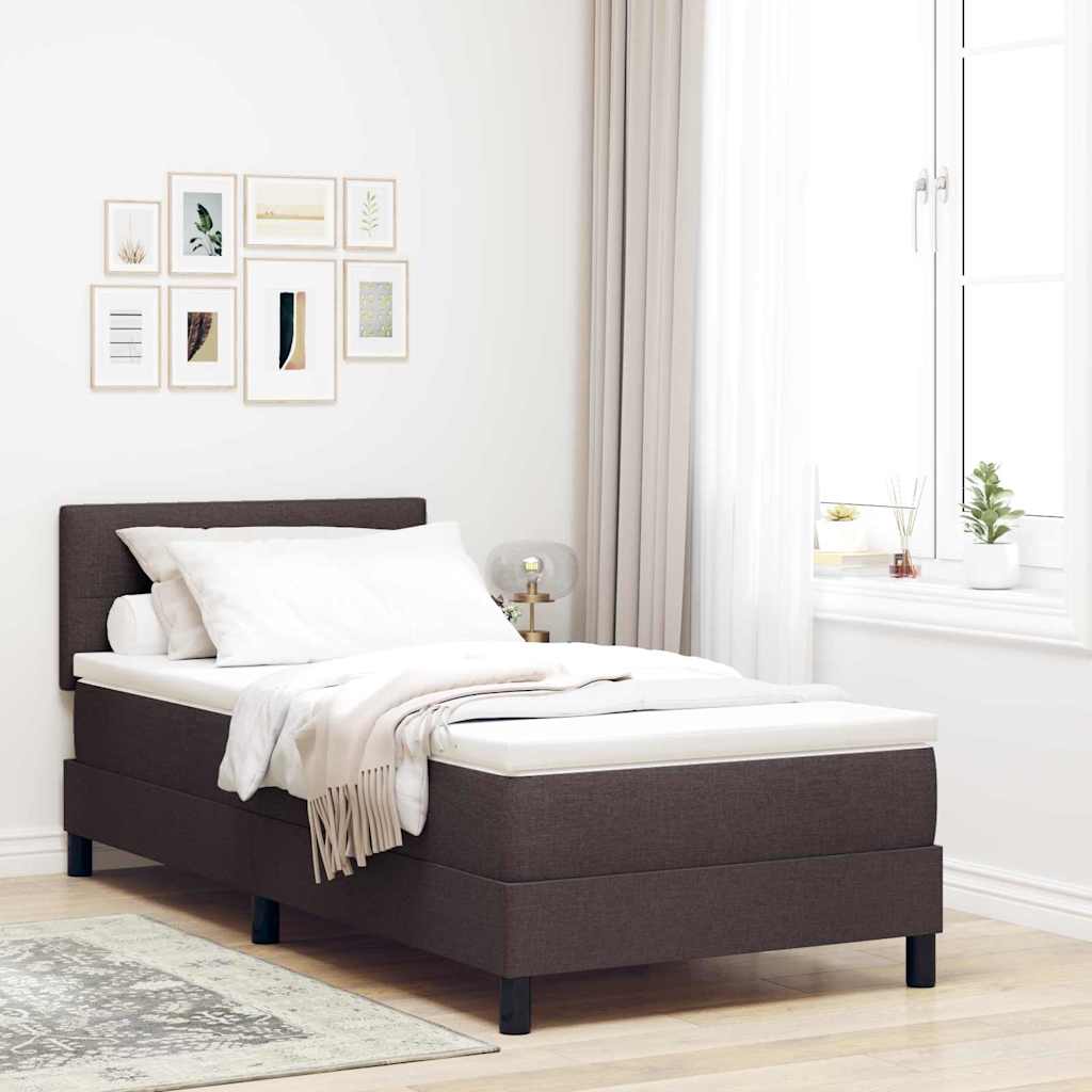 Box spring seng med LED-lysstrimler Mørk Brun 90 x 200 cm Stof
