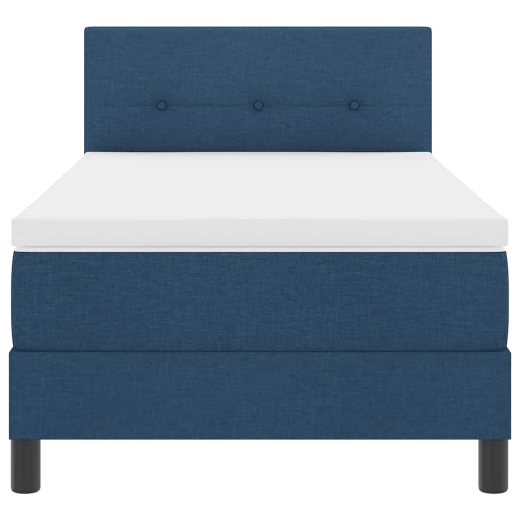 Box spring seng med LED-lysstrimler Blå 90 x 200 cm Stof