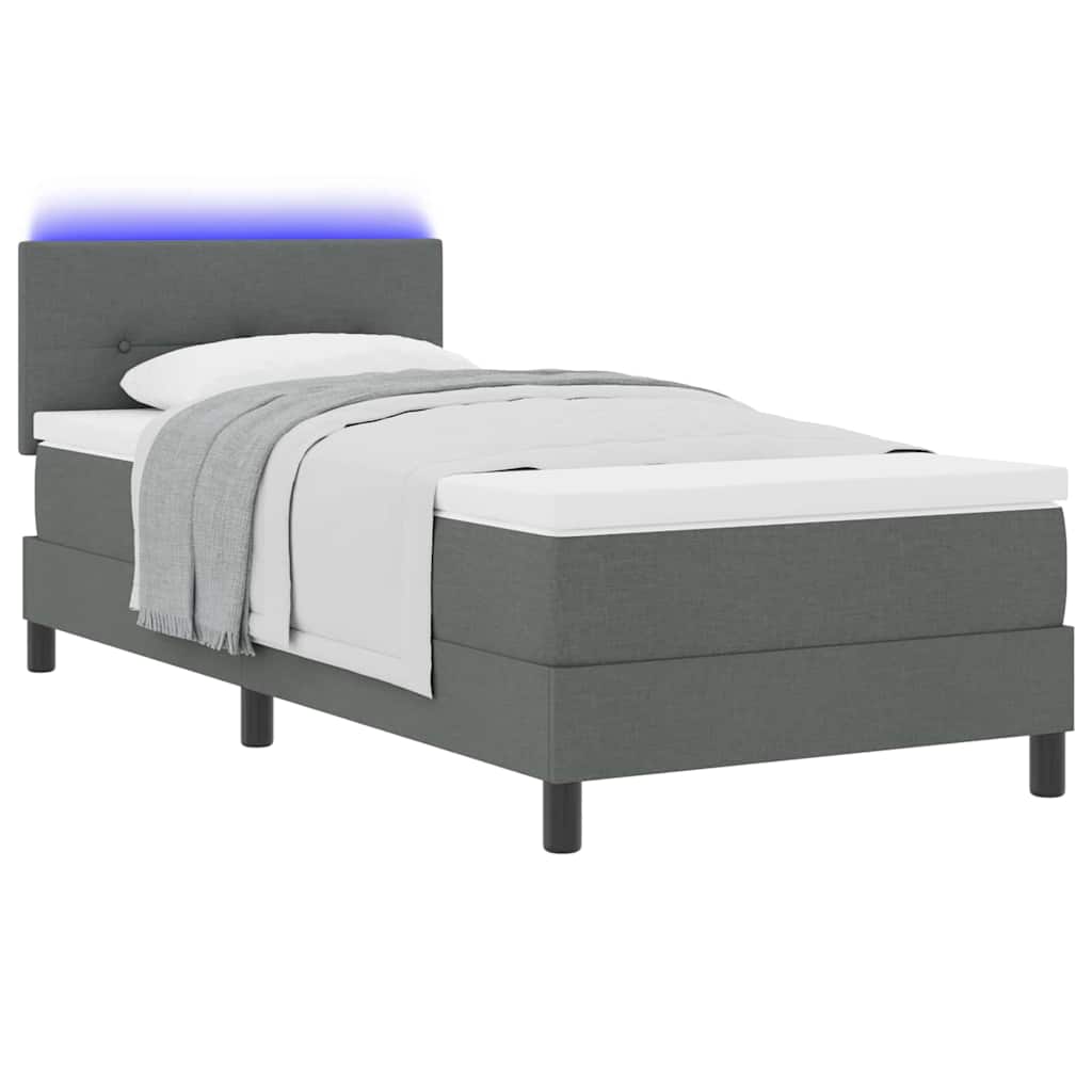 Box spring seng med LED-lysstrimler Mørkegrå 100 x 200 cm Stof