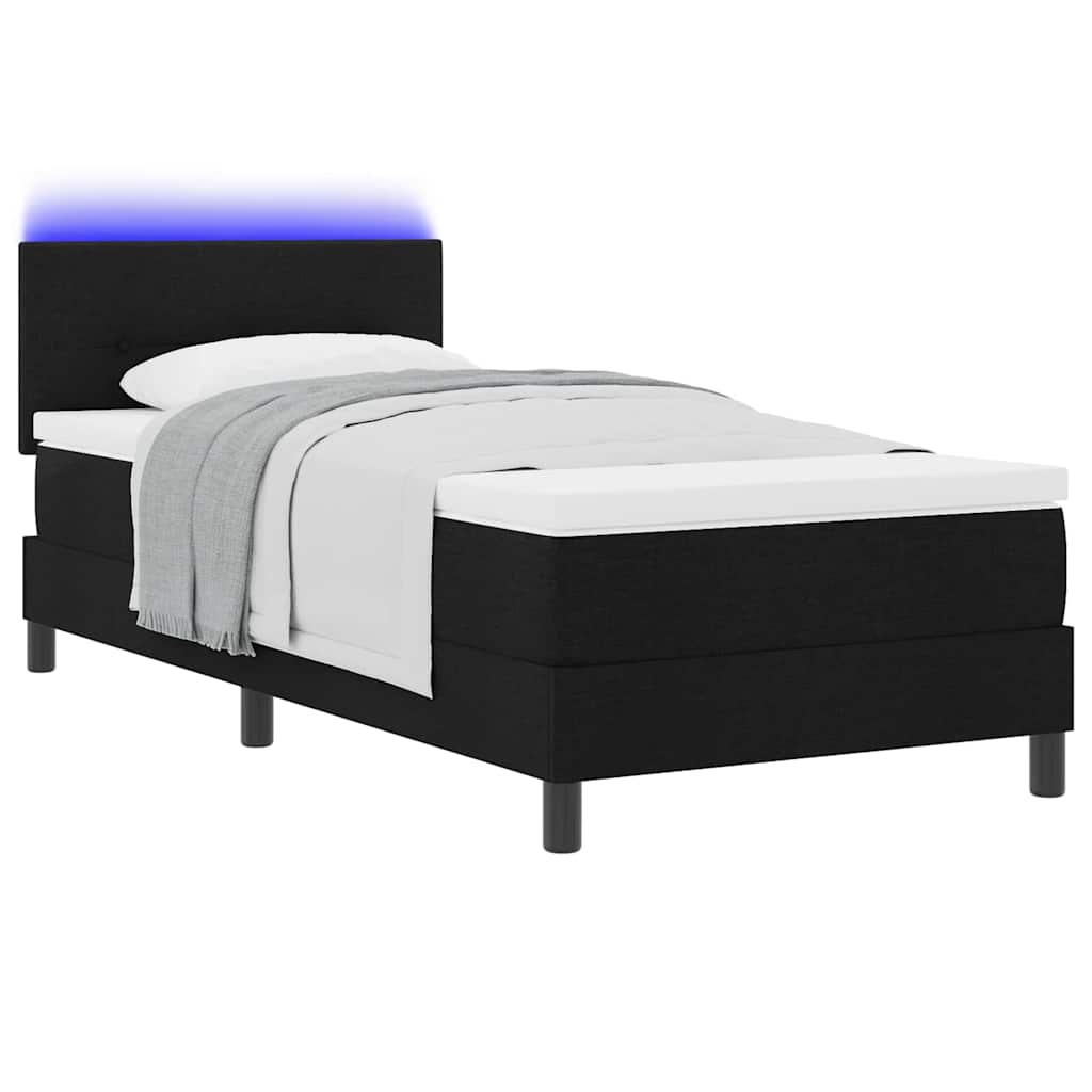 Box spring seng med LED-lysstrimler Sort 100 x 200 cm Stof