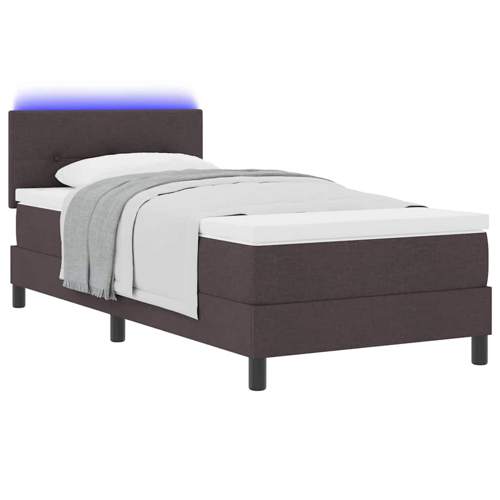 Box spring seng med LED-lysstrimler Mørk Brun 100 x 200 cm Stof