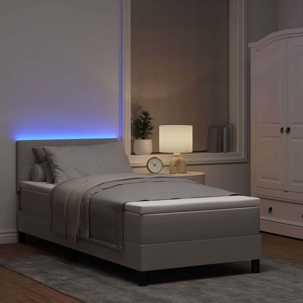 Box spring seng med LED-lysstrimler Gråbrun 100 x 200 cm Stof