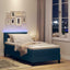 Box spring seng med LED-lysstrimler Blå 100 x 200 cm Stof