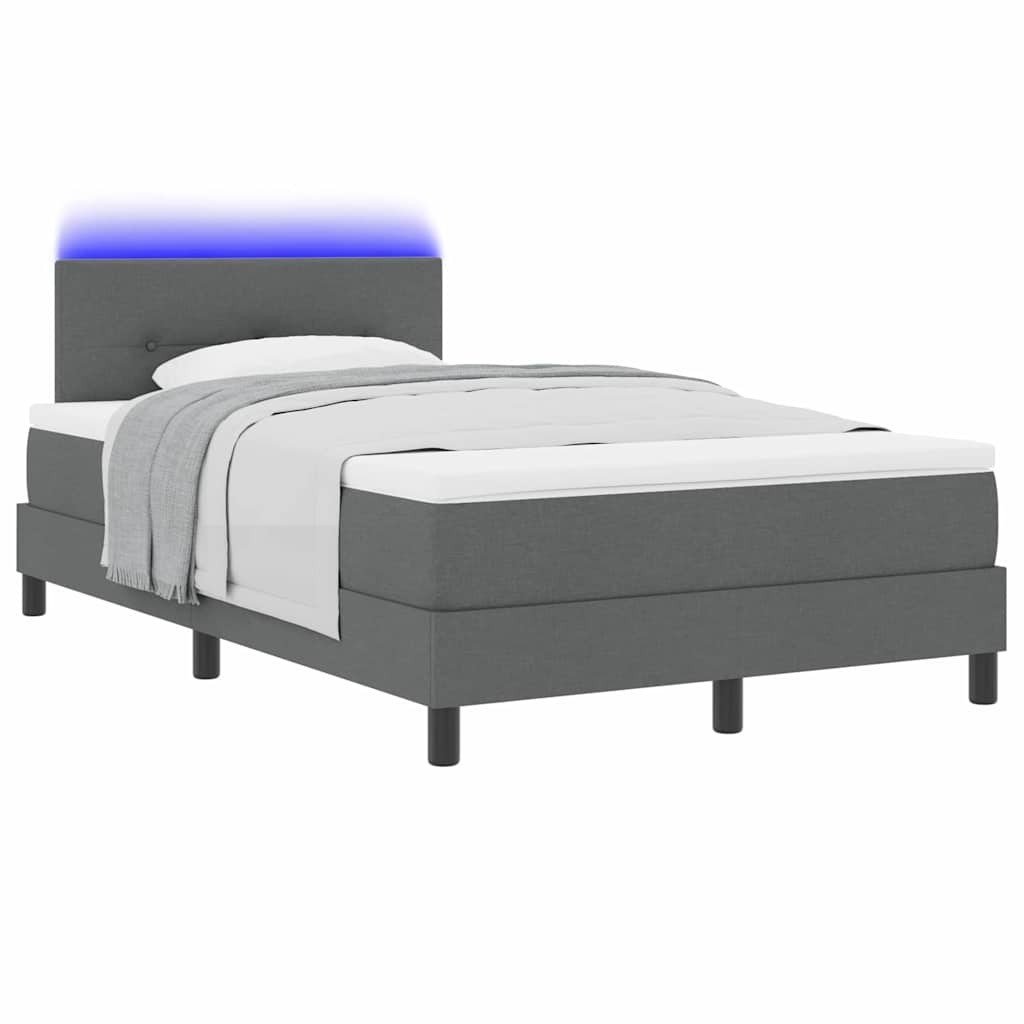 Box spring seng med LED-lysstrimler Mørkegrå 120 x 190 cm Stof