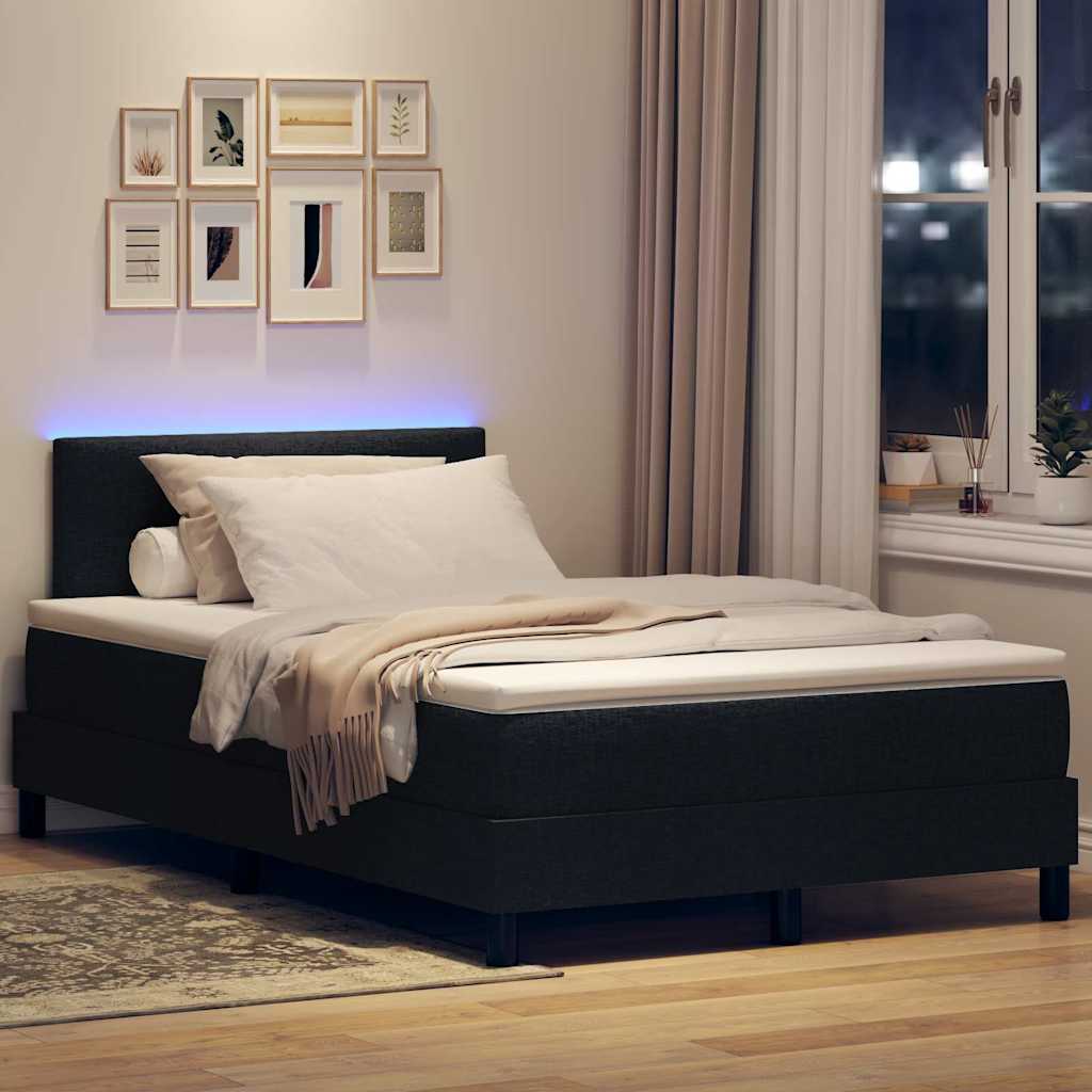 Box spring seng med LED-lysstrimler Sort 120 x 190 cm Stof