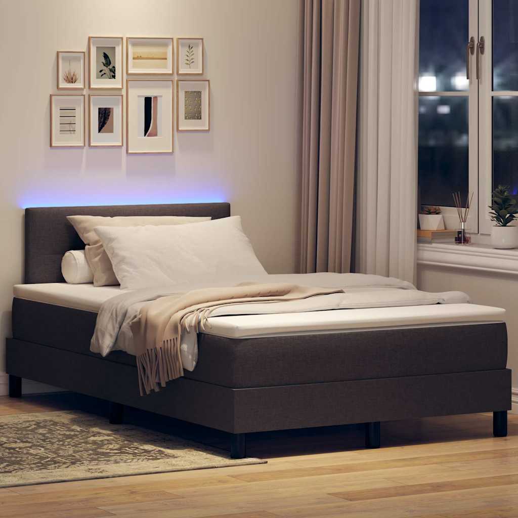 Box spring seng med LED-lysstrimler Mørk Brun 120 x 190 cm Stof