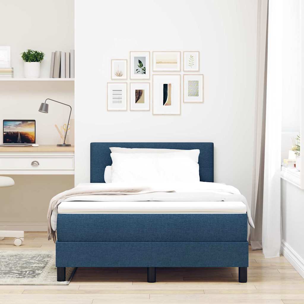 Box spring seng med LED-lysstrimler Blå 120 x 190 cm Stof
